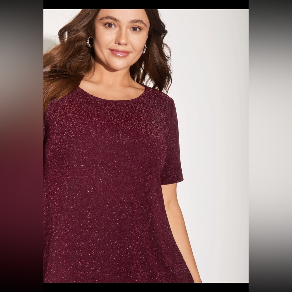 BloomChic Burgundy Shimmering Gold/Silver A-Line Tee size1X (14-16) - Picture 3 of 14